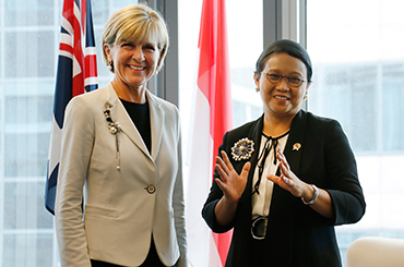 Julie Bishop and Retno Marsudi meet at the third 2+2 meeting. Photo: AAP