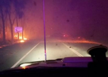The Waroona fire as seen from a WA Police car. Photo: WA Police