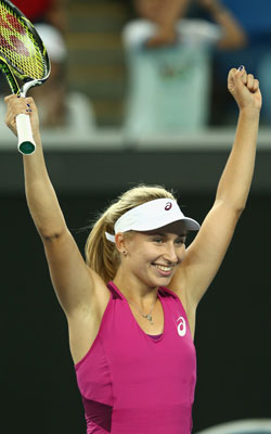 Gavrilova celebrates her victory. Photo: Getty