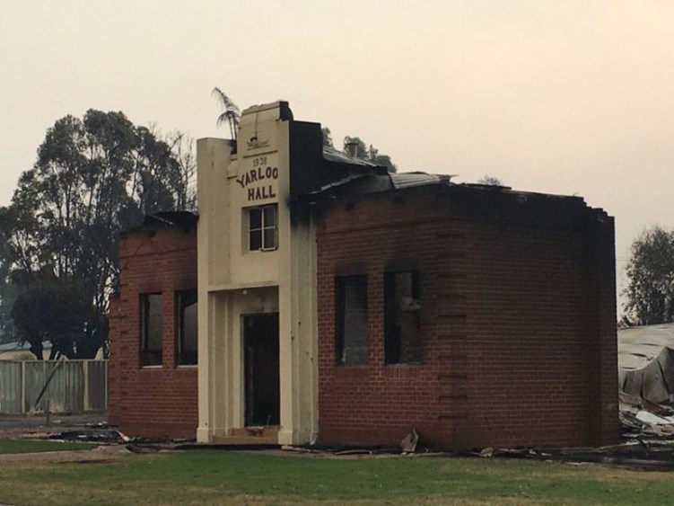 Damage to Yarloop Hall after fire raged through the town.