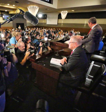 The Treasurer in the National Press Gallery.