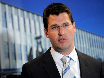 ACT opposition leader Zed Seselja speaking during a press conference in Canberra, Friday, Nov. 2, 2012. ACT Greens MLA Shane Rattenbury will hold the balance of power after the recent election and will support incumbent Chief Minister Katy Gallagher. (AAP Image/Alan Porritt) NO ARCHIVING