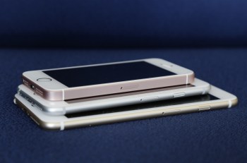 From bottom to top: the iPhone 6S plus, 6S and SE. Photo: AP
