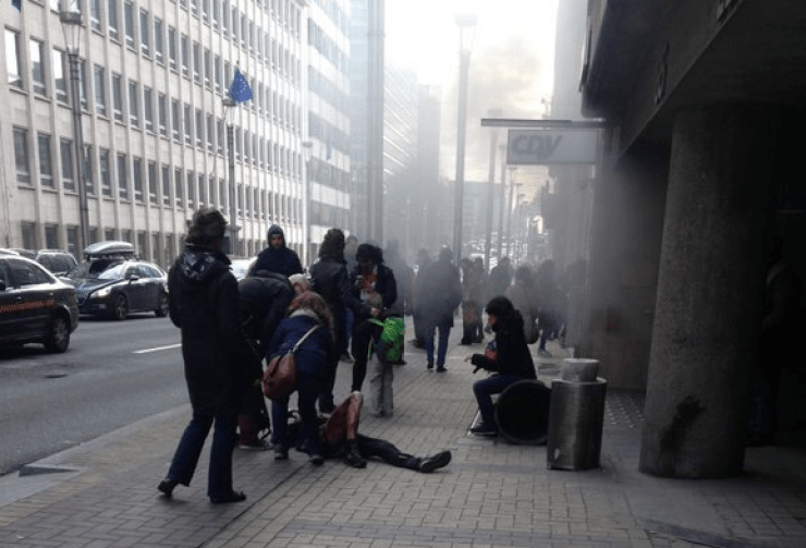 A photo from outside Maalbeek station showing smoke. Photo: Twitter