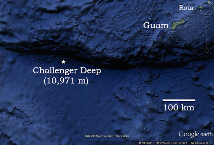 An ocean map showing the location of the Challenger Deep. Photo: Oregon State University