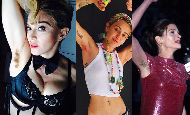 Madonna, Miley Cyrus and Julia Roberts show off their unshaven armpits. Photo: Getty