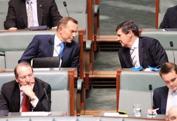 Mr Andrews and Tony Abbott during question time in December, 2015.