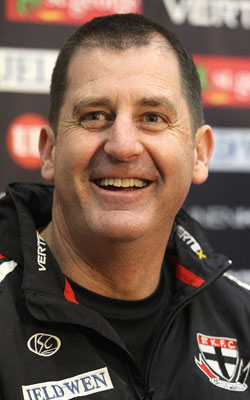 Lyon enjoys a laugh in his St Kilda days. Photo: Getty