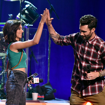 Grimmie with Adam Levine at an album release party in 2014. Photo: Getty