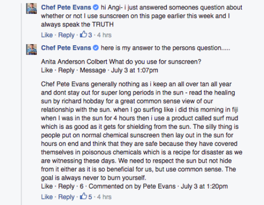 pete evans sunscreen