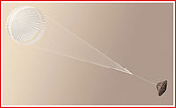 An artist's impression of the Schiaparelli lander during a parachute descent.