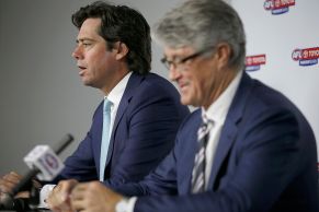 AFL CEO Gillon McLachlan and Chairman Mike Fitzpatrick speak to the media to announce the 2012 Brownlow Medal will be awarded to Trent Cotchin of the Tigers and Sam Mitchell of the Eagles during a press conference at AFL House.