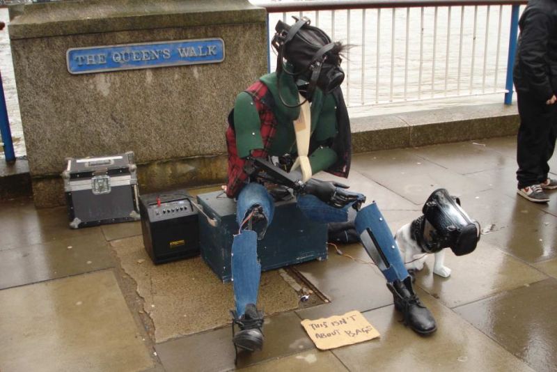 The homeless robots drew massive crowds in England. Photo: Giles Walker