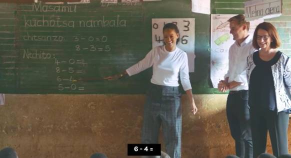Rihanna and Julia Gillard teach maths in Malawi