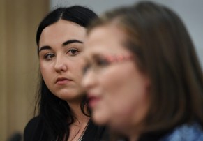 National Union of Students president Sophie Johnston (back) and Sex Discrimination Commissioner Kate Jenkins are pictured delivering the report on Tuesday
