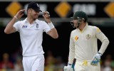 James Anderson shares a moment with Michael Clarke.