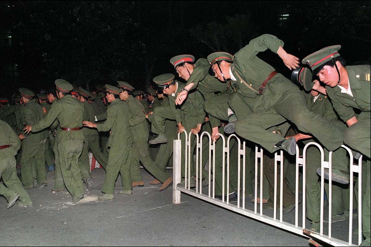 People's Liberation Army soldiers in Tiananmen Square in 1989.