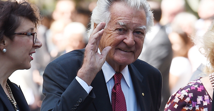 Former Labor Prime Minister Bob Hawke at Gough Whitlam memorial service