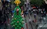 An aerial view of the Lego Christmas Tree in Pitt Street Mall, Sydney.