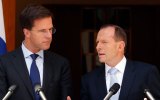 Prime Minister of The Netherlands Mark Rutte (L) and Australian PM Tony Abbott