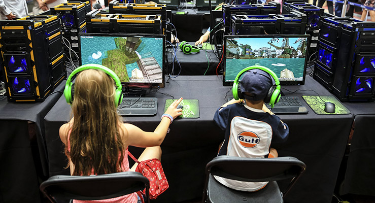 Kids playing computer games