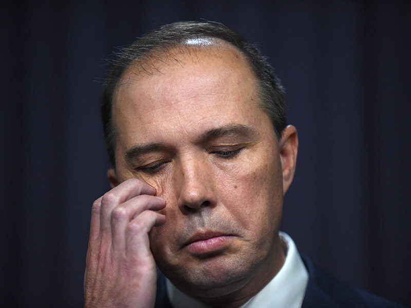 Federal Minister for Immigration Peter Dutton speaks at a press conference in Canberra, Thursday, Aug. 20, 2015. All three conducted national consultations on citizenship for the Federal Government. (AAP Image/Mick Tsikas) NO ARCHIVING