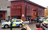 Swedish police officers outside the school in Trollhattan.