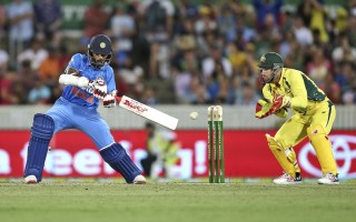 Indian batsman Shikhar Dhawan plays a shot.