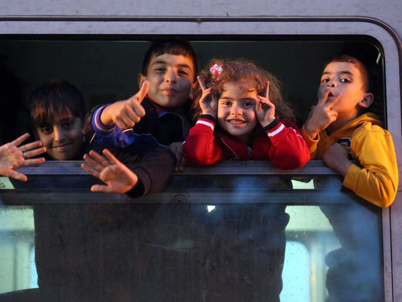 A group of migrant children at Croatian border.