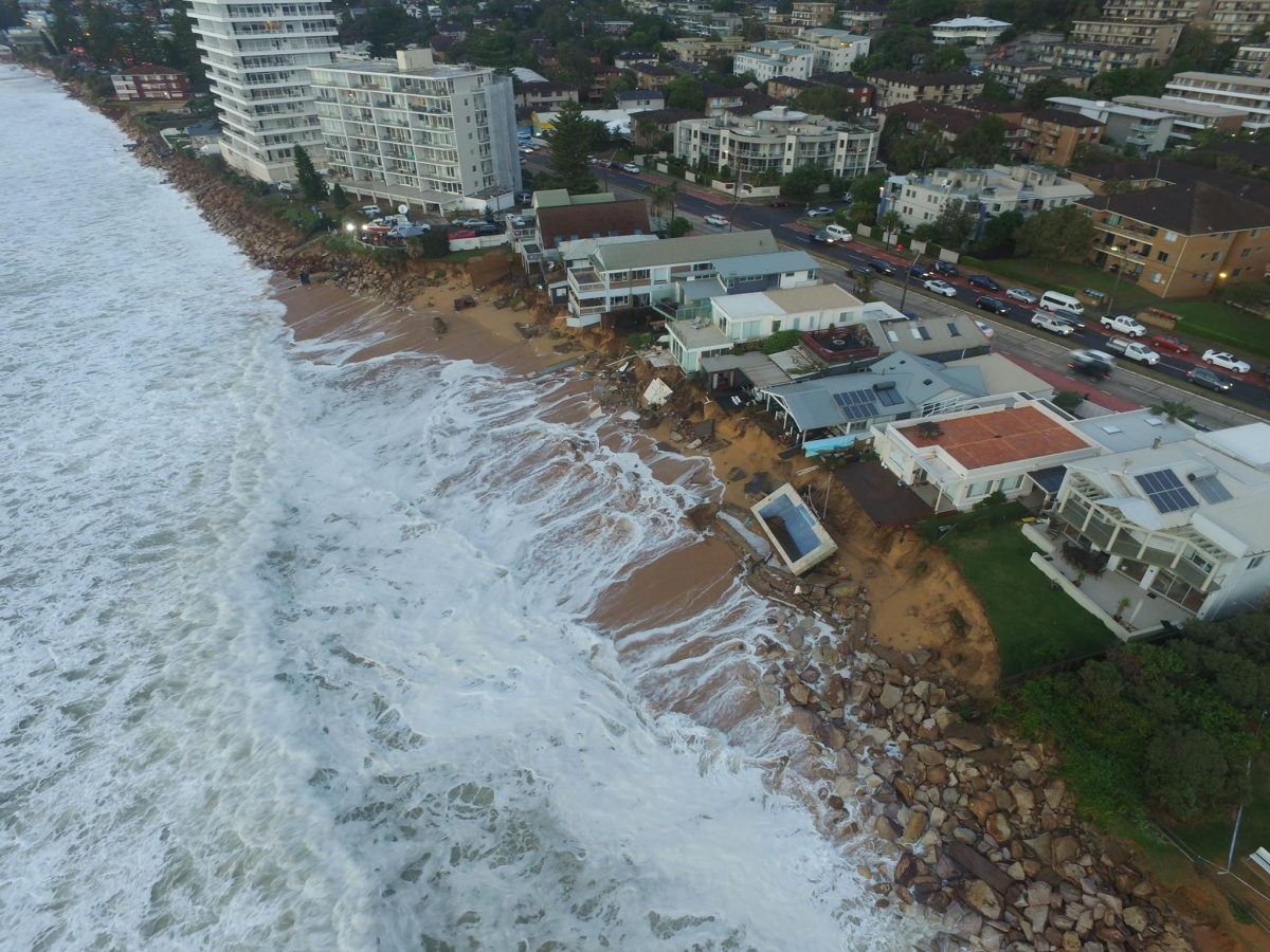A drone image of a hard-hit sector of Sydney's northern beaches.