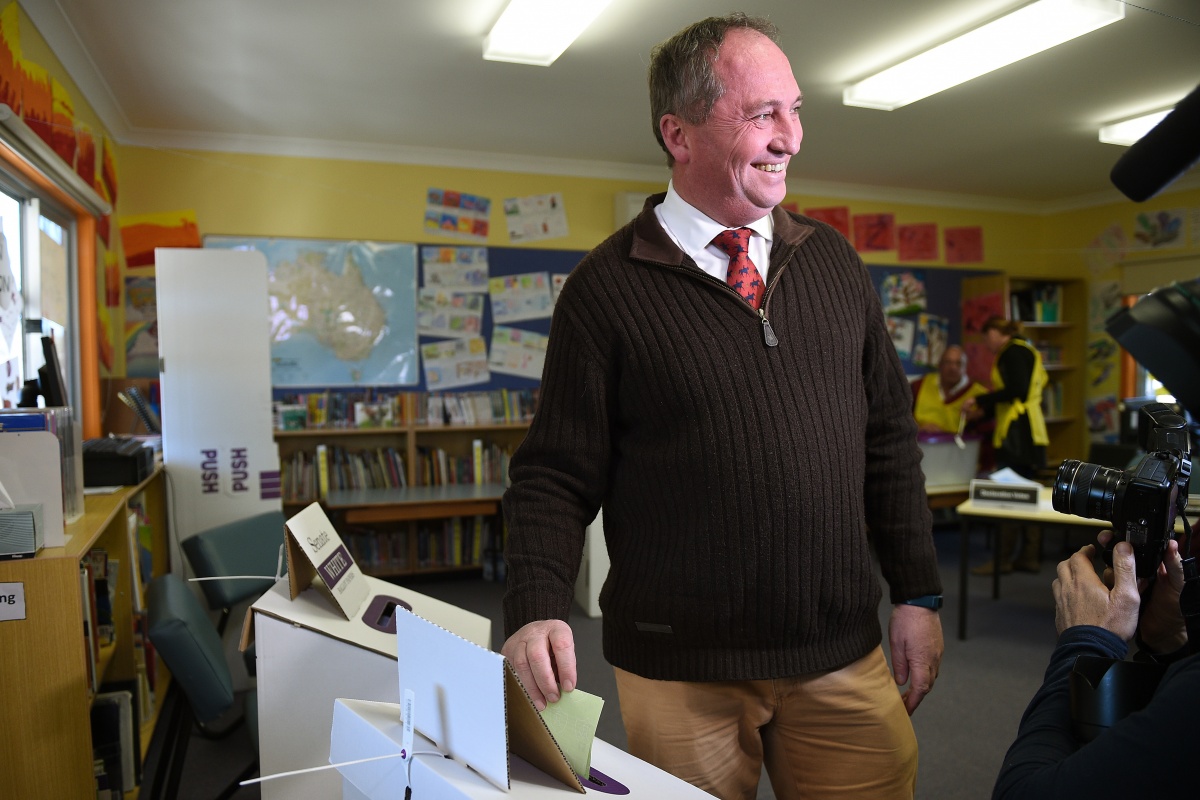Barnaby Joyce, casts his vote at Woolbrook public school, near Tamworth.