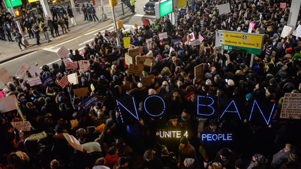 Muslim ban protests JFK airport New York
