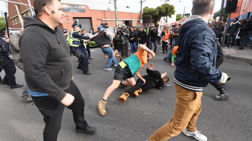 Violence broke out in Melbourne on Monday night ahead of an event for Milo Yiannopolous.
