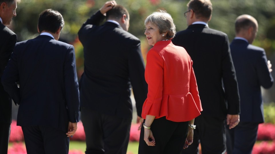 UK prime minister Theresa May with other EU leaders in Salzburg, Austria.