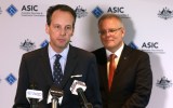 ASIC chair James Shipton and Prime Minister Scott Morrison giving a speech.