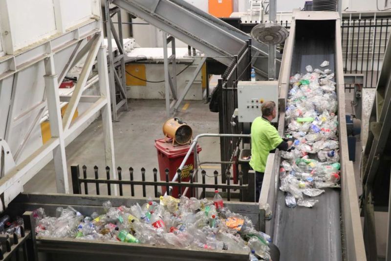 Plastic being sorted for recycling