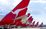 Qantas planes lined up on the tarmac