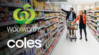 pictured is the Coles and Woolworths logos Choice shonky awards