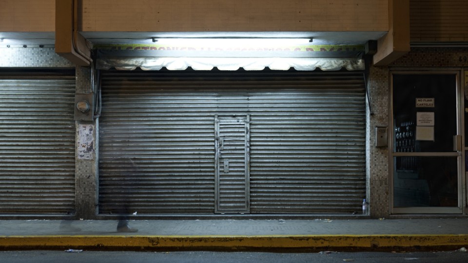 A shuttered storefront.