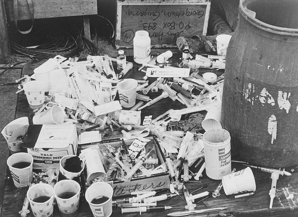 Cups and syringes found at Jonestown.