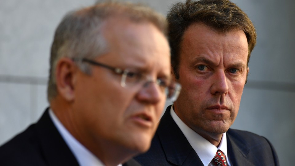 Prime Minister Scott Morrison and Minister for Education Dan Tehan at a press conference at Parliament House