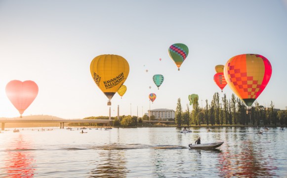 Balloons over Lake Burley Griffin. 
