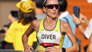 Sinead Diver of Team Australia competes in the Women's Marathon Final on day fifteen of the Tokyo 2020 Olympic Games at Kasumigaseki Country Club on August 07, 2021 in Kawagoe, Japan