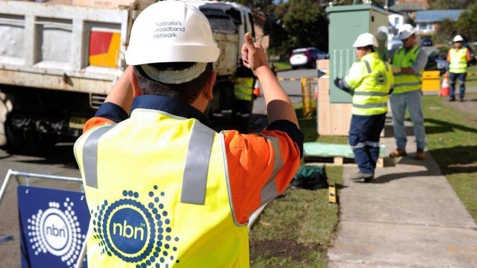 NBN contractor Foxcomm install an FTTN on the corner of Parry and Darby Street Cooks Hill, Newcastle NSW 27/07/15.
