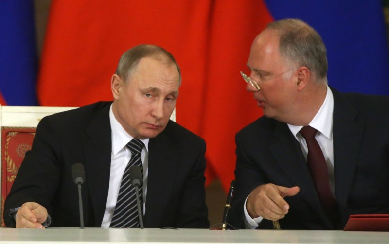 Vladimir Putin with Kirill Dmitriev, CEO of the Russian Direct Investment Fund. The company's sovereign wealth fund has been a key shareholder in Australia's Tigers Realm mining company.