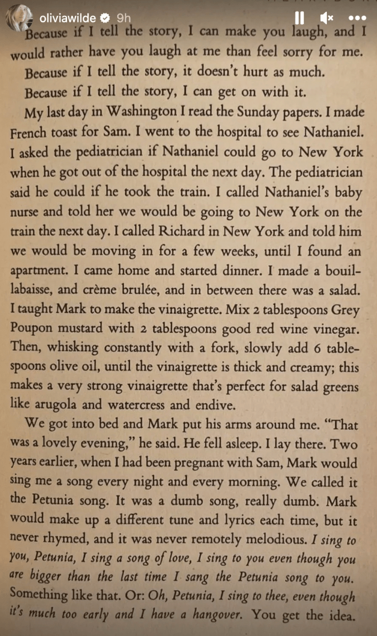 A page from Nora Ephron's book Heartburn was shared by Wilde