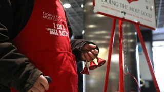 Pictured is a charity worker around Christmas