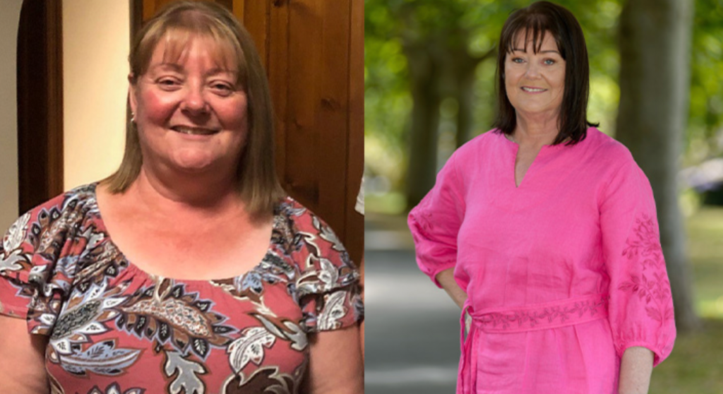 Pictured is Deb before the diet and after.