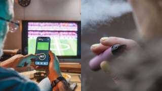 Pictured is someone gambling and someone vaping - two major health concerns in nsw