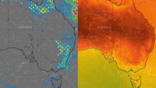 Pictured is eastern Australia - during the storms and then the heat over the weekend.